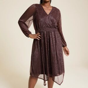 Maurices Metallic Plisse Long Sleeve Midi Dress